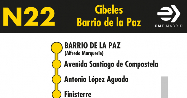Tabla de horarios y frecuencias de paso en sentido vuelta Línea N22: Plaza de Cibeles - Barrio del Pilar (búho)
