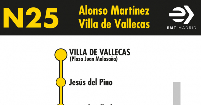Tabla de horarios y frecuencias de paso en sentido vuelta Línea N25: Alonso Martínez - Villa de Vallecas (búho)