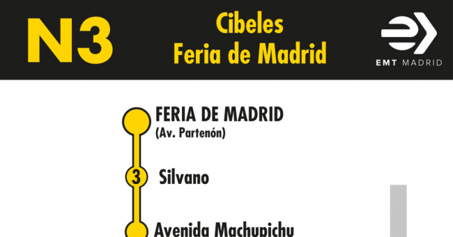 Tabla de horarios y frecuencias de paso en sentido vuelta Línea N3: Plaza de Cibeles - Canillas (búho)