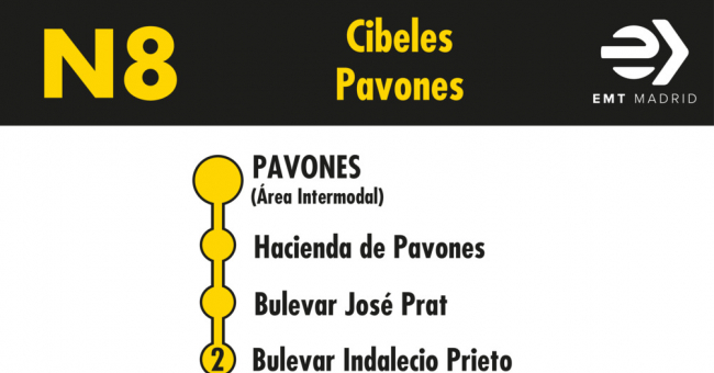 Tabla de horarios y frecuencias de paso en sentido vuelta Línea N8: Plaza de Cibeles - Valdebernardo (búho)