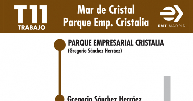 Tabla de horarios y frecuencias de paso en sentido vuelta Línea T11: Mar de Cristal - Parque Empresarial Cristalia
