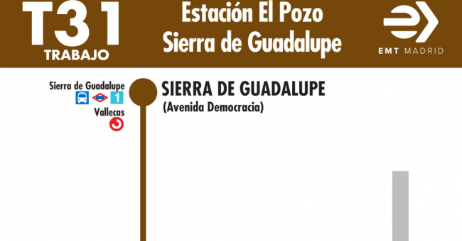 Tabla de horarios y frecuencias de paso en sentido vuelta Línea T31: Estación El Pozo - Sierra de Guadalupe