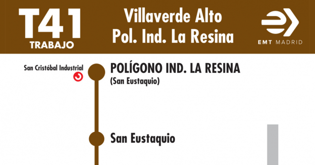 Tabla de horarios y frecuencias de paso en sentido vuelta Línea T41: Estación Cercanías RENFE Villaverde Alto - Polígono Industrial la Resina