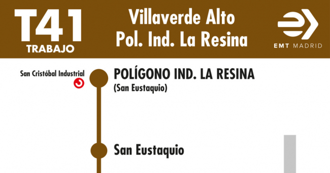 Tabla de horarios y frecuencias de paso en sentido vuelta Línea T41: Estación Cercanías RENFE Villaverde Alto - Polígono Industrial la Resina