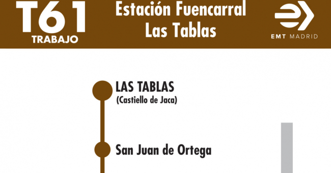 Tabla de horarios y frecuencias de paso en sentido vuelta Línea T61: Estación Cercanías RENFE Fuencarral - Telefónica