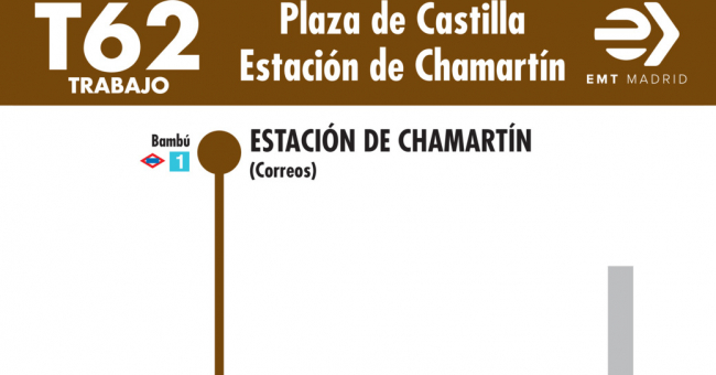 Tabla de horarios y frecuencias de paso en sentido vuelta Línea T62: Plaza de Castilla - Estación de Chamartín