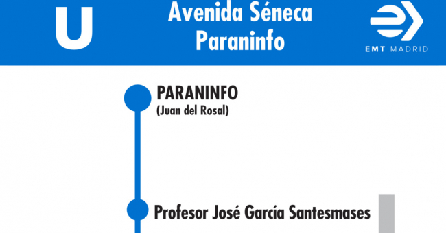 Tabla de horarios y frecuencias de paso en sentido vuelta Línea U: Avenida de Séneca - Paraninfo Universidad