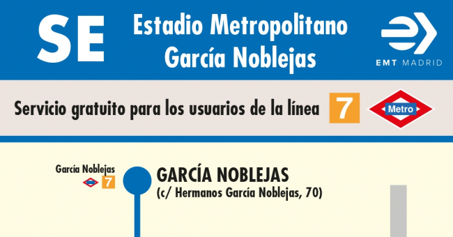 Tabla de horarios y frecuencias de paso en sentido vuelta Línea SE 865: Estadio Metropolitano - García Noblejas