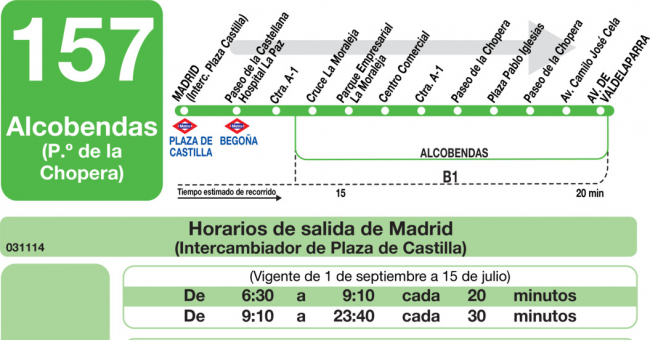 Horarios de autobús 157: Madrid (Plaza Castilla) - Alcobendas ...