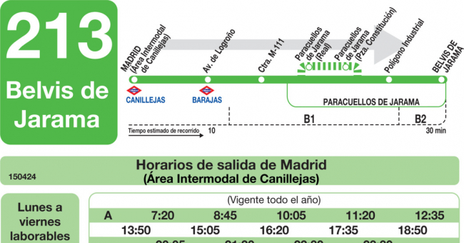 Tabla de horarios y frecuencias de paso en sentido ida Línea 213: Madrid (Canillejas) - Belvis