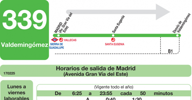 Tabla de horarios y frecuencias de paso en sentido ida Línea 339: Madrid (Conde de Casal) - Valdemingómez