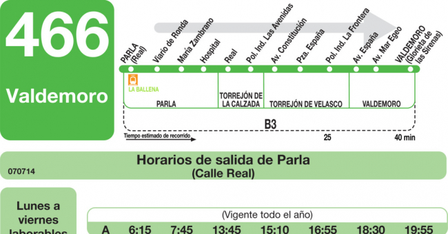 Tabla de horarios y frecuencias de paso en sentido ida Línea 466: Parla - Valdemoro