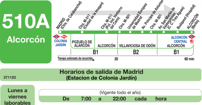 Tabla de horarios y frecuencias de paso en sentido ida Línea 510-A: Alcorcón (Puerta del Sur) - Villaviciosa de Odón