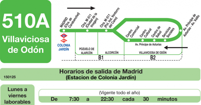 Tabla de horarios y frecuencias de paso en sentido ida Línea 510-A: Alcorcón (Puerta del Sur) - Villaviciosa de Odón