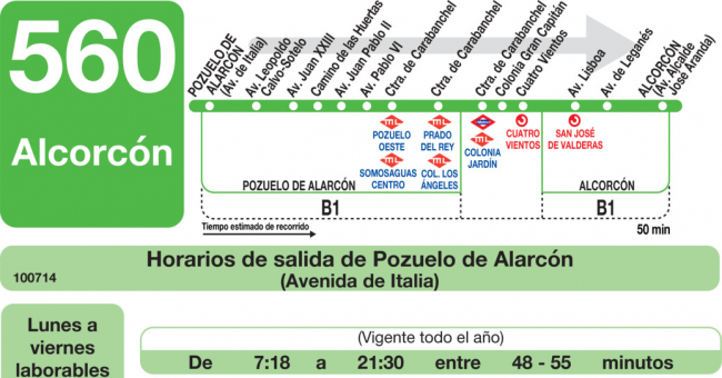 Tabla de horarios y frecuencias de paso en sentido ida Línea 560: Pozuelo de Alarcón - Alcorcón
