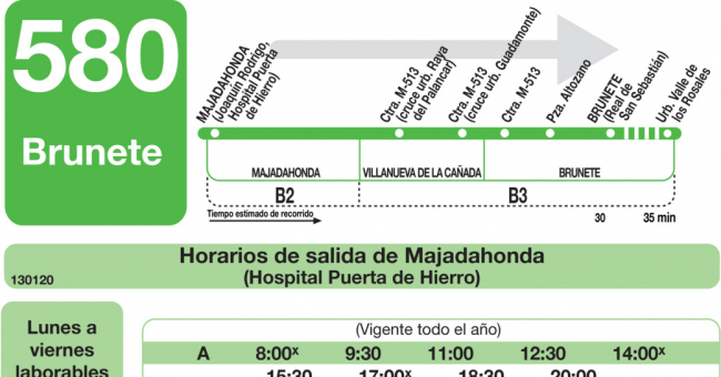 Tabla de horarios y frecuencias de paso en sentido ida Línea 580: Majadahonda (Hospital) - Brunete