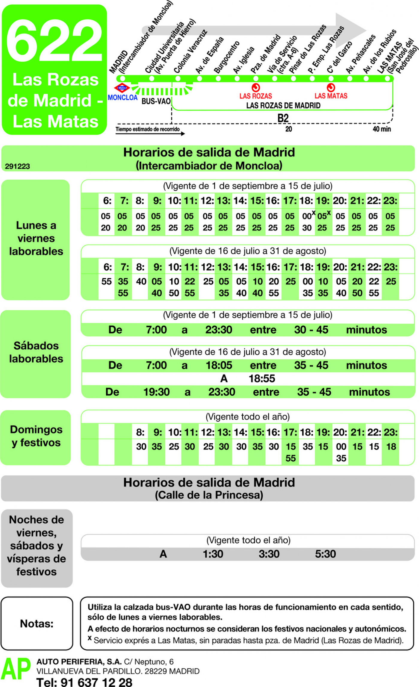 autobus 622 horarios verano