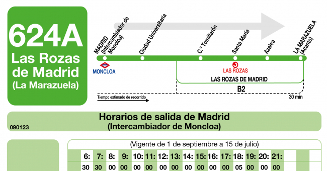 Tabla de horarios y frecuencias de paso en sentido ida Línea 624-A: Madrid - La Marazuela