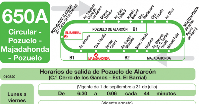 Tabla de horarios y frecuencias de paso en sentido ida Línea 650-A: Circular A: Pozuelo - Majadahonda - Pozuelo