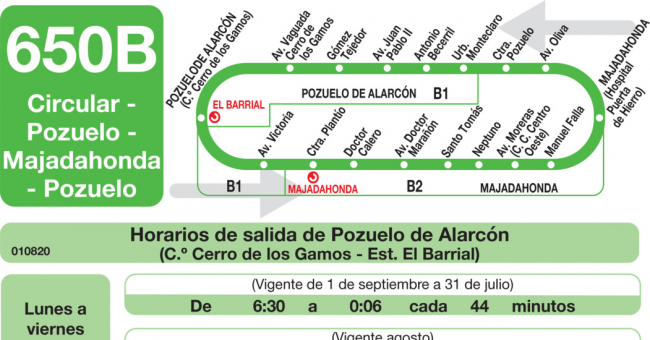 Tabla de horarios y frecuencias de paso en sentido ida Línea 650-B: Circular B: Pozuelo - Majadahonda - Pozuelo