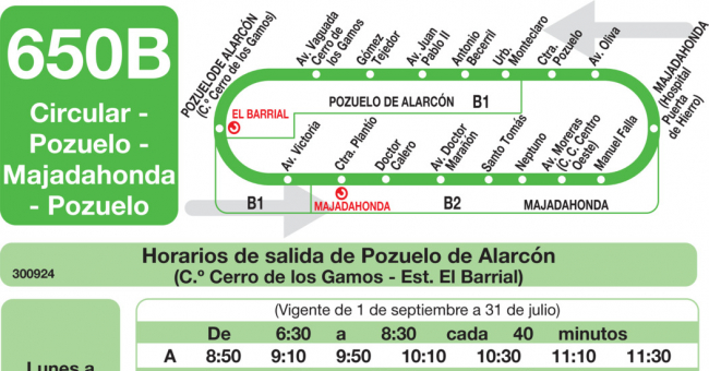 Tabla de horarios y frecuencias de paso en sentido ida Línea 650-B: Circular B: Pozuelo - Majadahonda - Pozuelo