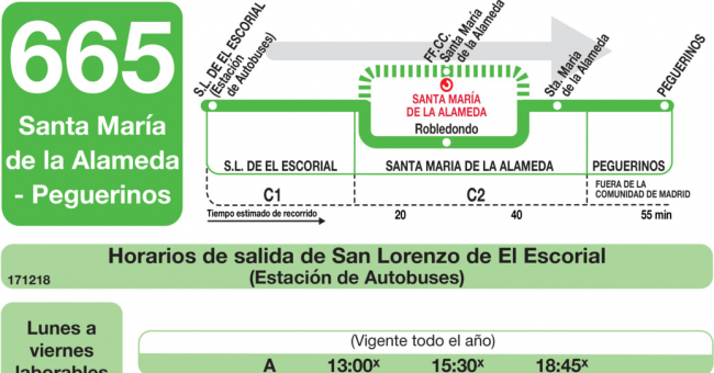 Tabla de horarios y frecuencias de paso en sentido ida Línea 665: San Lorenzo de El Escorial - Peguerinos