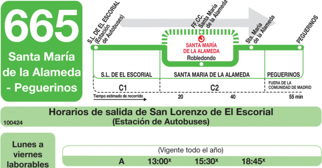 Tabla de horarios y frecuencias de paso en sentido ida Línea 665: San Lorenzo de El Escorial - Peguerinos