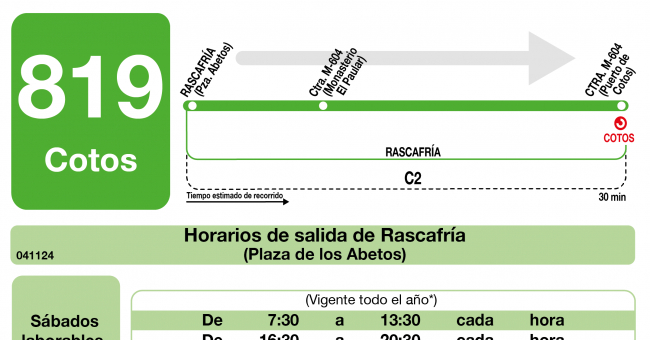 Tabla de horarios y frecuencias de paso en sentido ida Línea 819: Cotos
