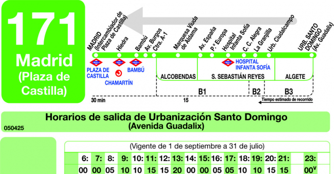 Horarios de autobús 171 Madrid (Plaza Castilla) Urbanización Santo