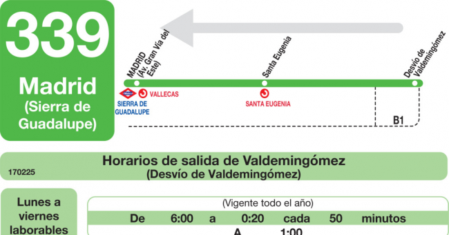 Tabla de horarios y frecuencias de paso en sentido vuelta Línea 339: Madrid (Conde de Casal) - Valdemingómez