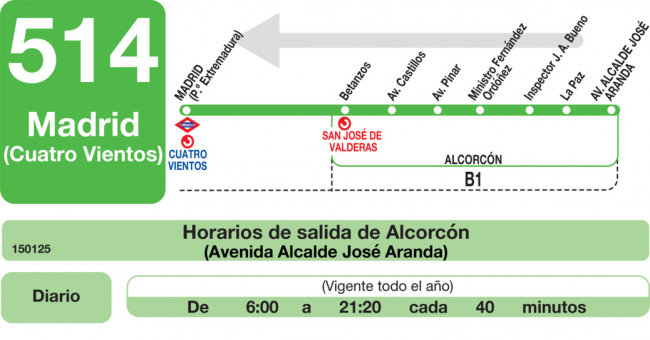 Tabla de horarios y frecuencias de paso en sentido vuelta Línea 514: Madrid (Príncipe Pío) - Alcorcón (Los Castillos)