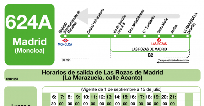 Tabla de horarios y frecuencias de paso en sentido vuelta Línea 624-A: Madrid - La Marazuela