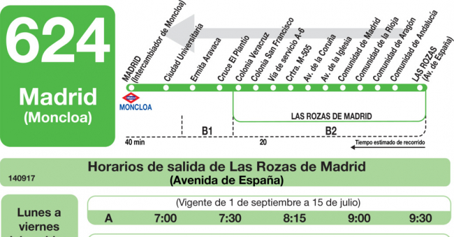 Tabla de horarios y frecuencias de paso en sentido vuelta Línea 624: Madrid (Moncloa) - Colegio Veracruz - Las Rozas