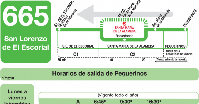 Tabla de horarios y frecuencias de paso en sentido vuelta Línea 665: San Lorenzo de El Escorial - Peguerinos