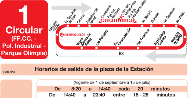 Tabla de horarios y frecuencias de paso en sentido ida Línea L-1 Ciempozuelos: Circular