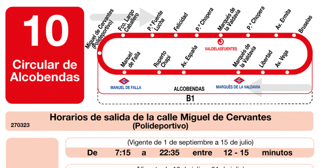 Tabla de horarios y frecuencias de paso en sentido ida Línea L-10 Alcobendas: Circular