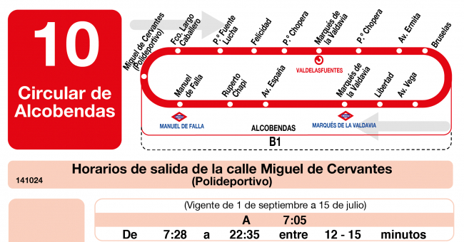 Tabla de horarios y frecuencias de paso en sentido ida Línea L-10 Alcobendas: Circular