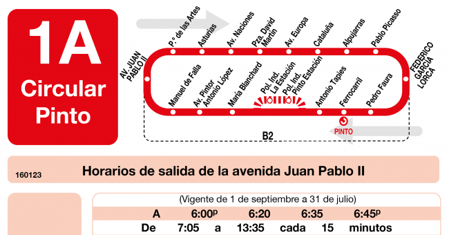 Tabla de horarios y frecuencias de paso en sentido ida Línea L-1A Pinto: Circular