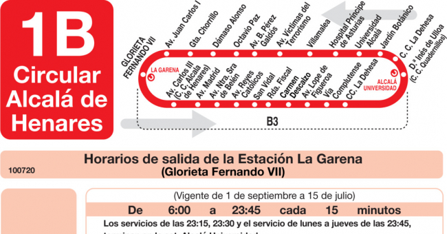Tabla de horarios y frecuencias de paso en sentido ida Línea L-1B Alcalá de Henares: Circular