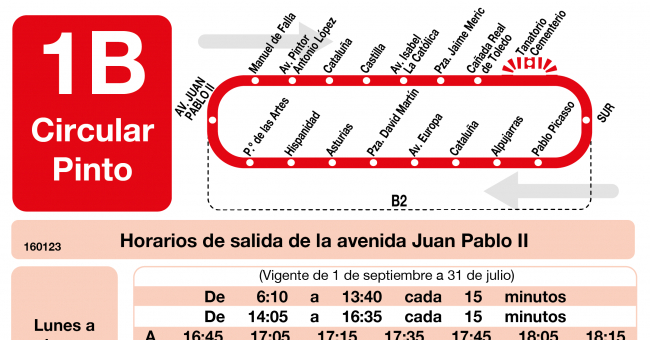 Tabla de horarios y frecuencias de paso en sentido ida Línea L-1B Pinto: Circular