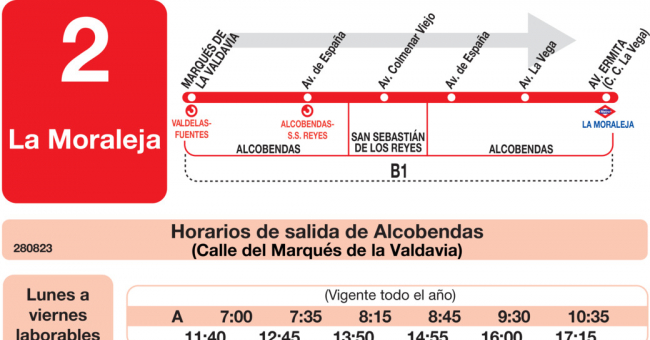 Tabla de horarios y frecuencias de paso en sentido ida Línea L-2 Alcobendas: Alcobendas - La Moraleja