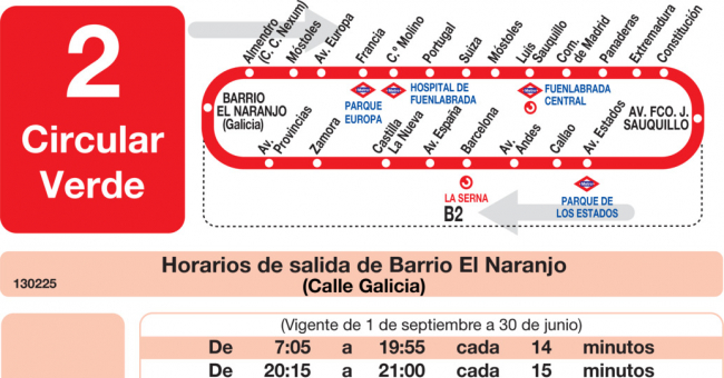 Tabla de horarios y frecuencias de paso en sentido ida Línea L-2 Fuenlabrada: Circular