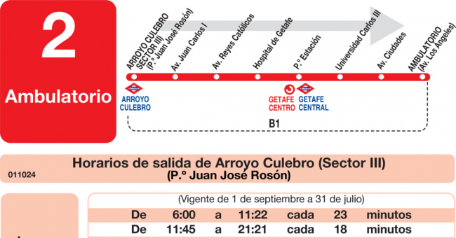 Tabla de horarios y frecuencias de paso en sentido ida Línea L-2 Getafe: Ambulatorio - Sector III