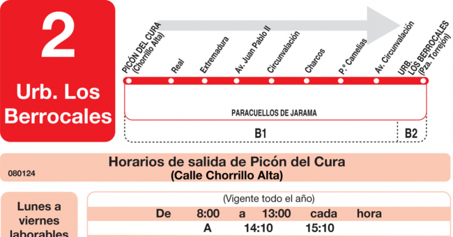 Tabla de horarios y frecuencias de paso en sentido ida Línea L-2 Paracuellos de Jarama: Picón del Cura - Los Berrocales