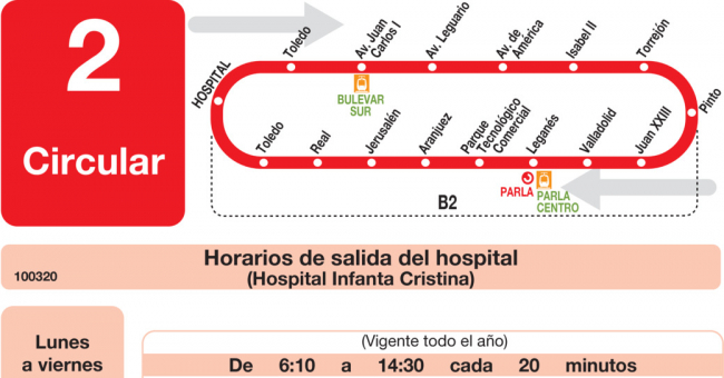 Tabla de horarios y frecuencias de paso en sentido ida Línea L-2 Parla: Circular