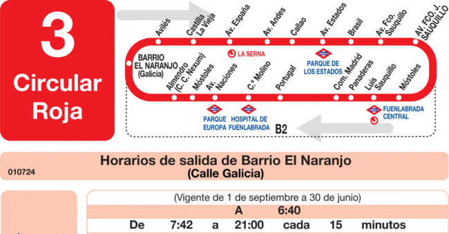 Tabla de horarios y frecuencias de paso en sentido ida Línea L-3 Fuenlabrada: Circular