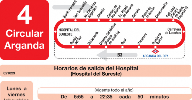 Tabla de horarios y frecuencias de paso en sentido ida Línea L-4 Arganda del Rey: Circular