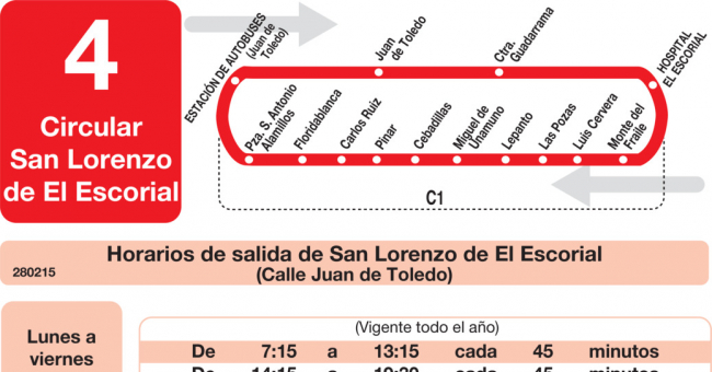 Tabla de horarios y frecuencias de paso en sentido ida Línea L-4 El Escorial: Circular
