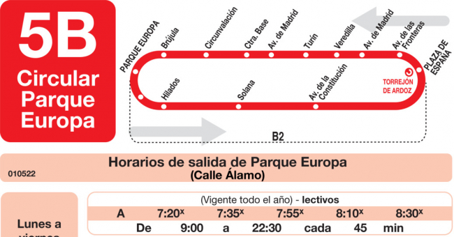 Tabla de horarios y frecuencias de paso en sentido ida Línea L-5B Torrejón de Ardoz: Circular Parque Europa