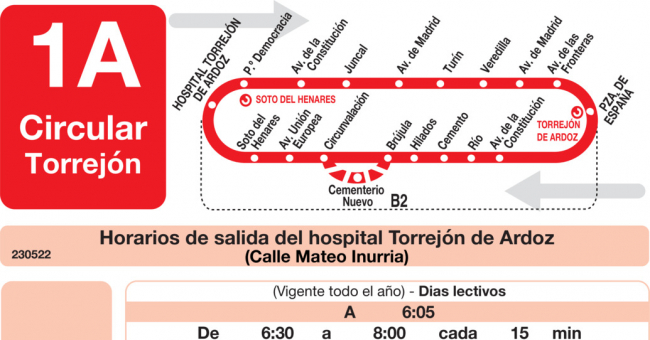 Tabla de horarios y frecuencias de paso en sentido ida Línea L-1A Torrejón de Ardoz: Circular A